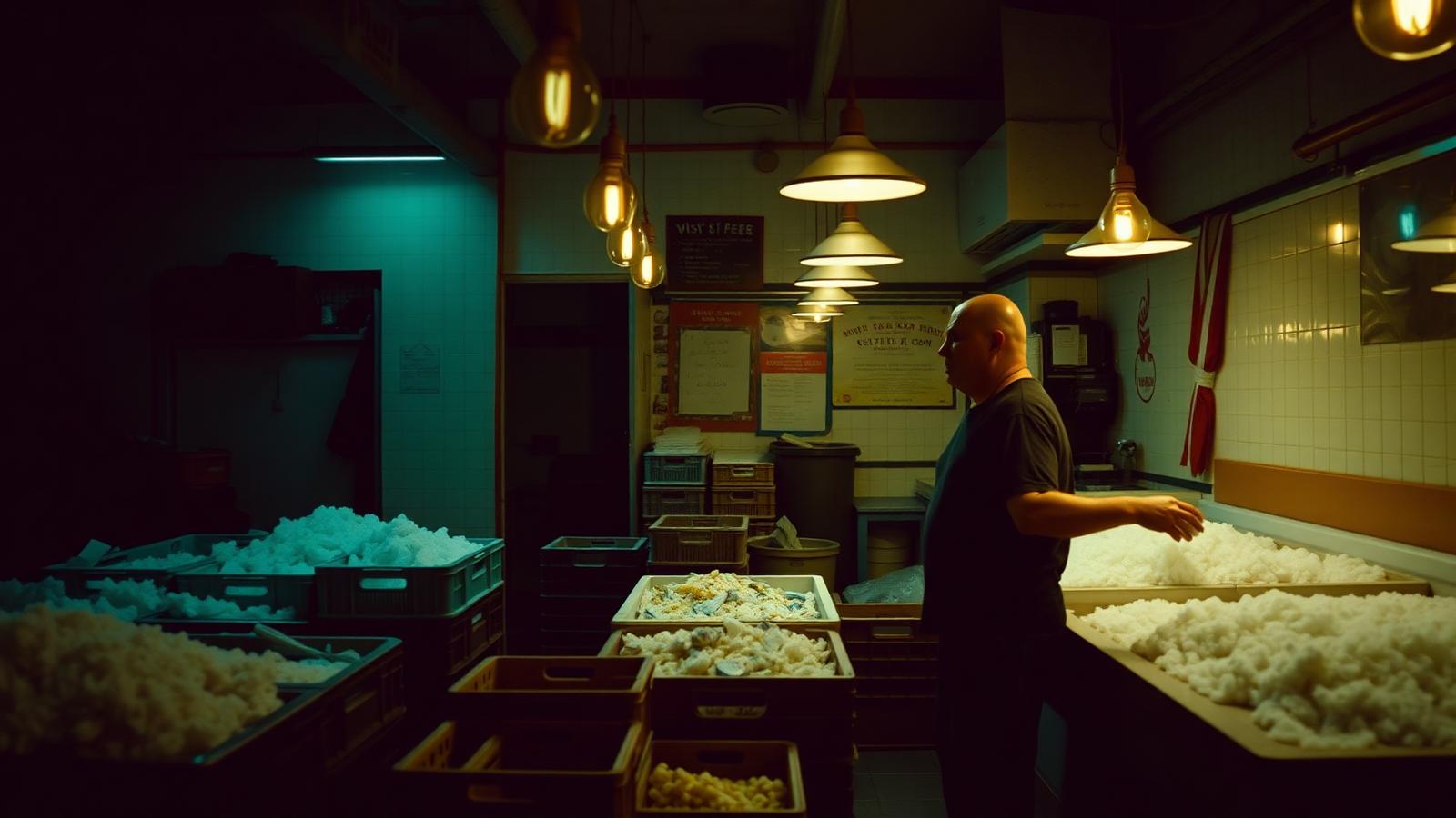 Family-run coastal seafood market at work