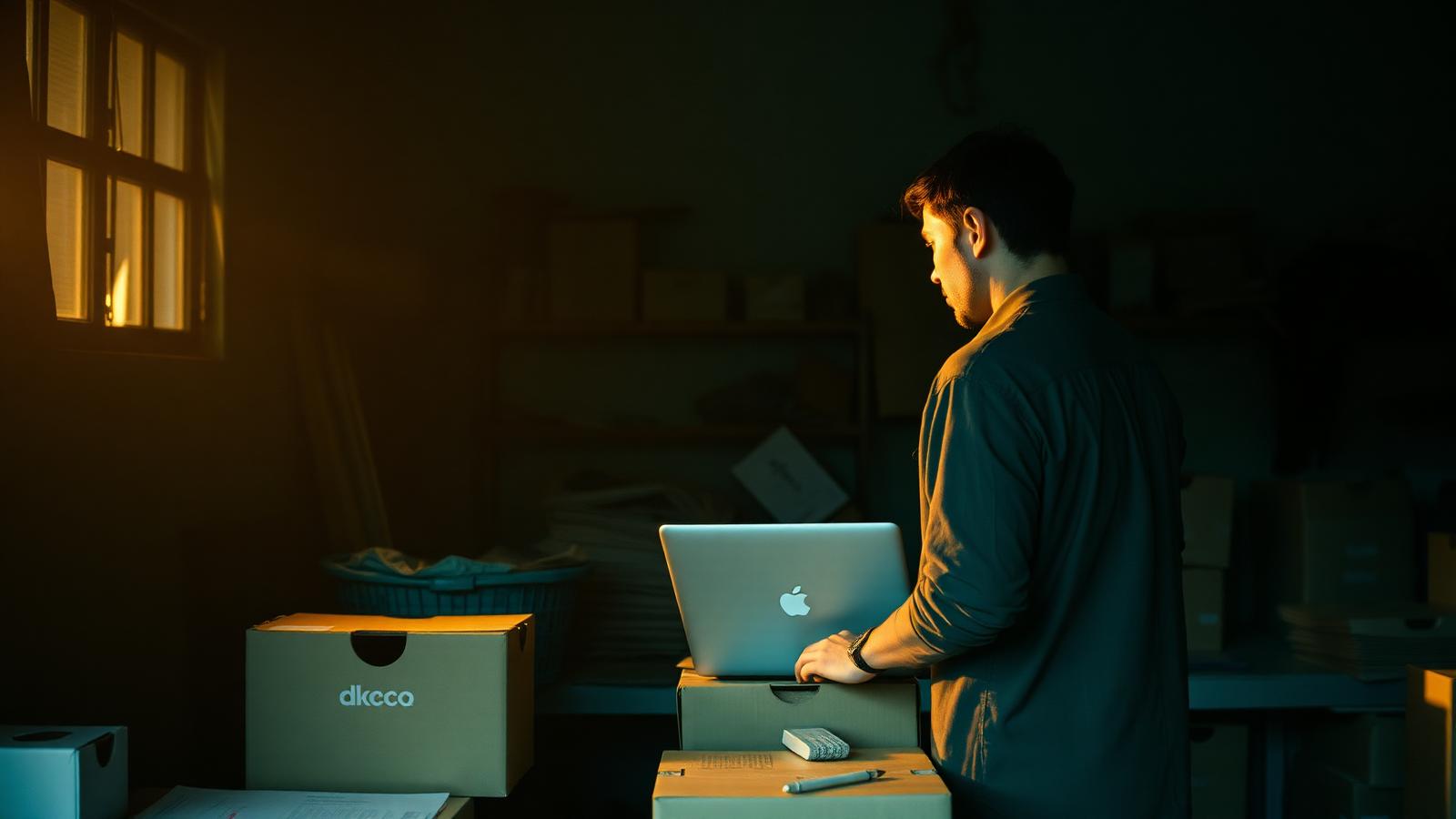 Early-stage business owner working at dawn in a small workshop